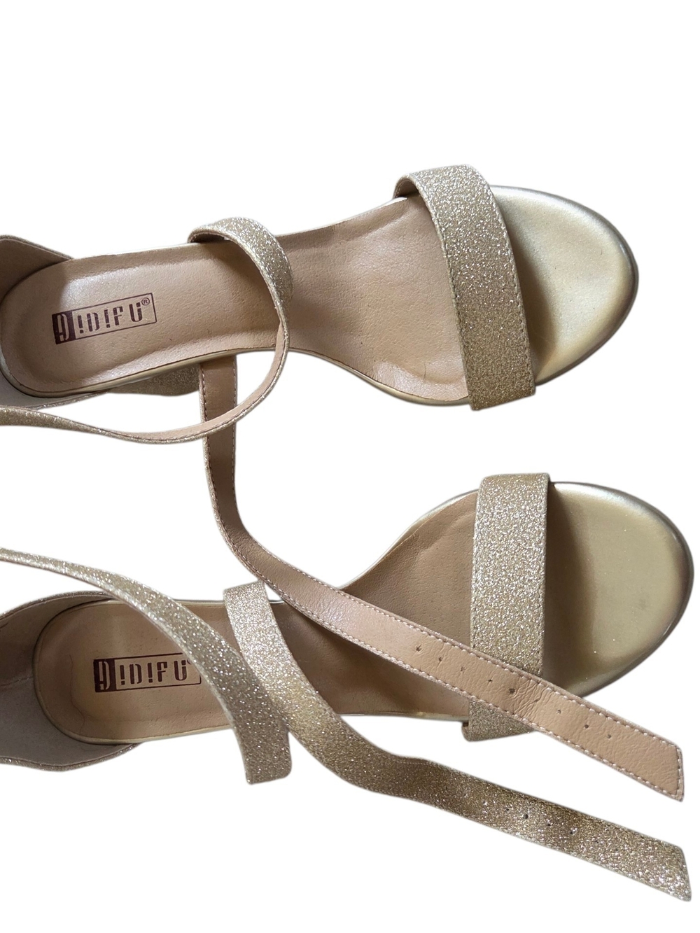 IDIFU Champagne Gold Glitter Open-Toe Ankle Strap Sandals